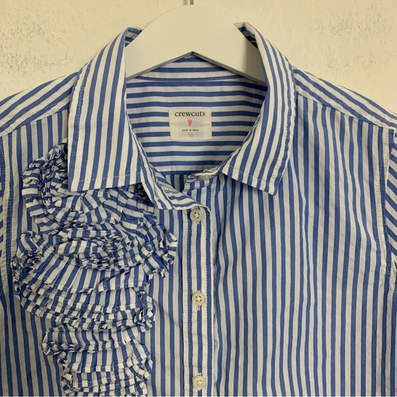 J Crew Crewcuts Cropped Button Up Striped Shirt Ruffle Accent Girls 10 - Picture 6 of 11